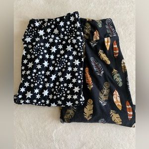 Women’s Tall & Curvy LuLaRoe Leggings, Stars & Feathers, 2 Black